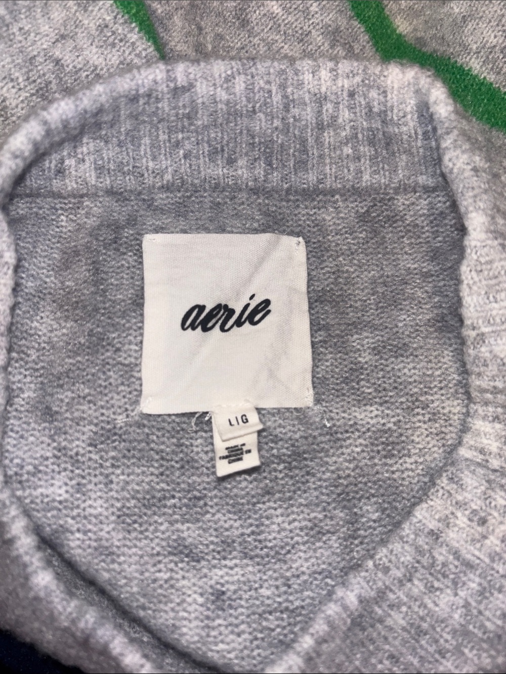Aerie Crewneck Oversized Soft Grey Sweater with Green Stripes Size Large - Picture 8 of 9